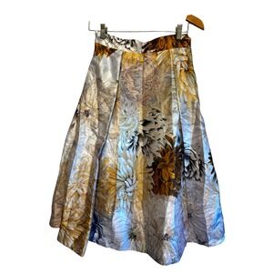 Wayward Fancies eShakti Floral Pleated Midi Skirt Gold Metallic Pockets T35472